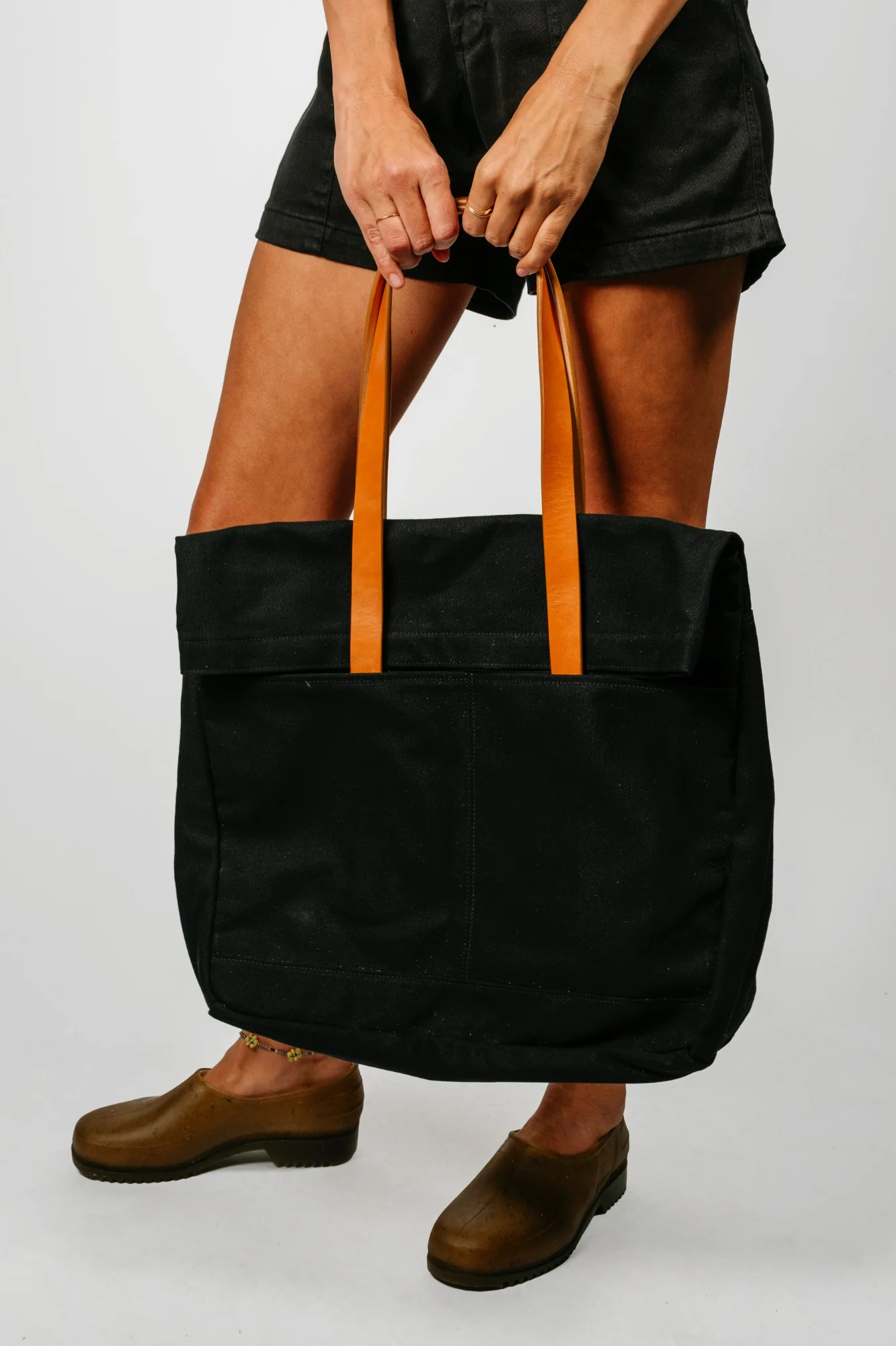 Canvas and Leather Fold Weekender | Black - Image 3