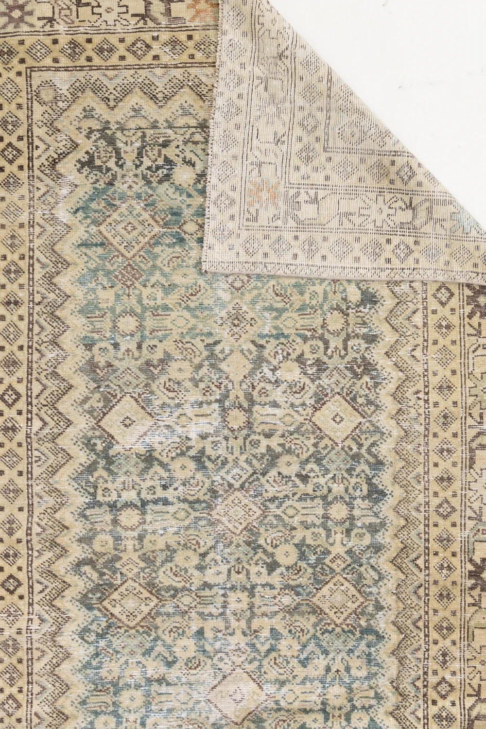 Antique Malayar Low Pile Persian Rug - Image 6