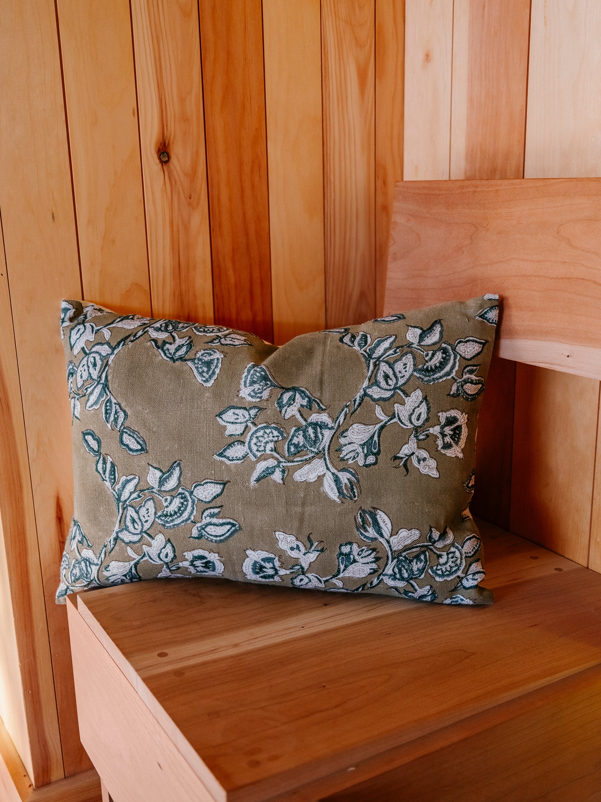 Meera Hand Block Printed Linen Pillow | Sand on White - Image 3