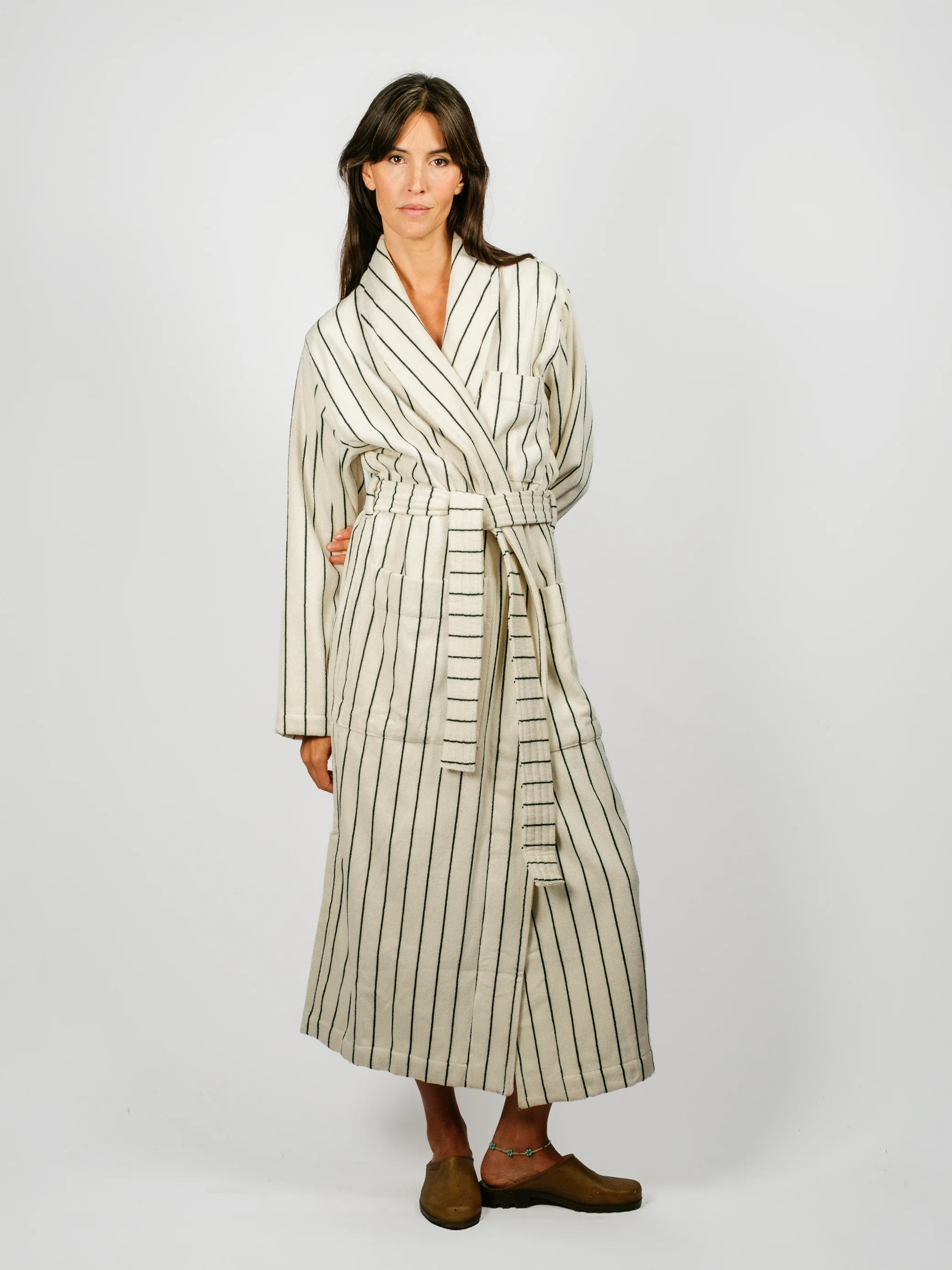 Organic Cotton Striped Bathrobe | Racing Green - Image 8