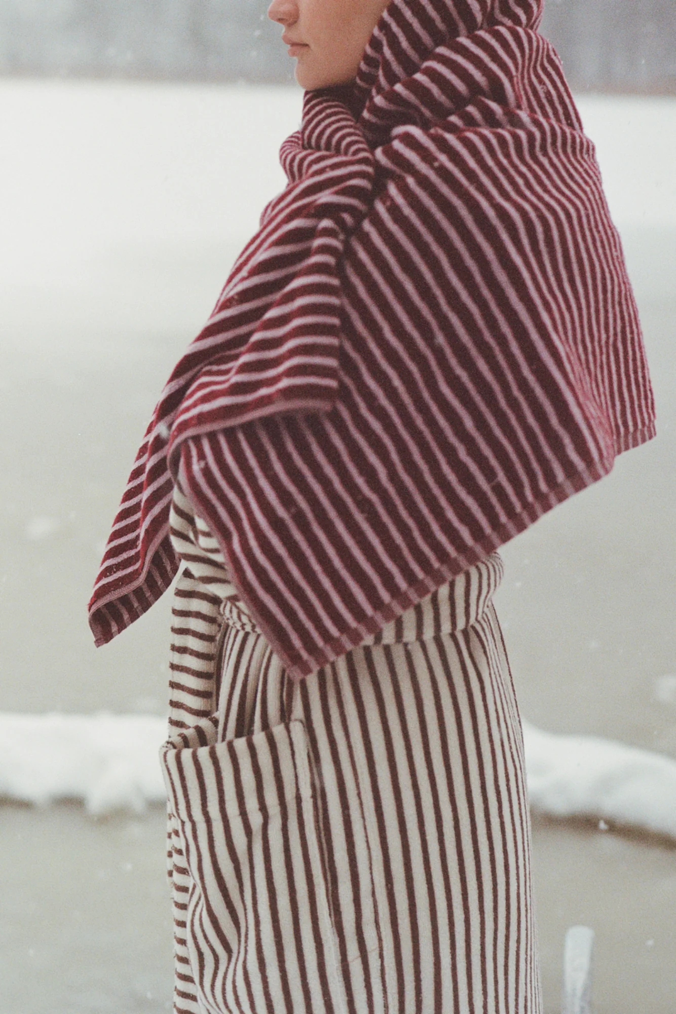 Organic Cotton Striped Towels & Bath Mat | Red & Rose - Image 2