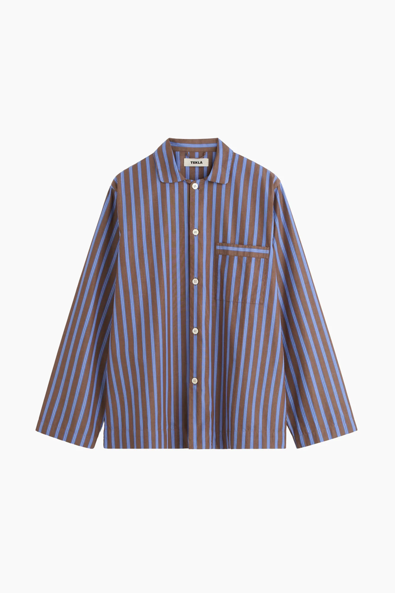 Organic Poplin Striped Sleepwear Long Sleeve Top | Chestnut Stripes